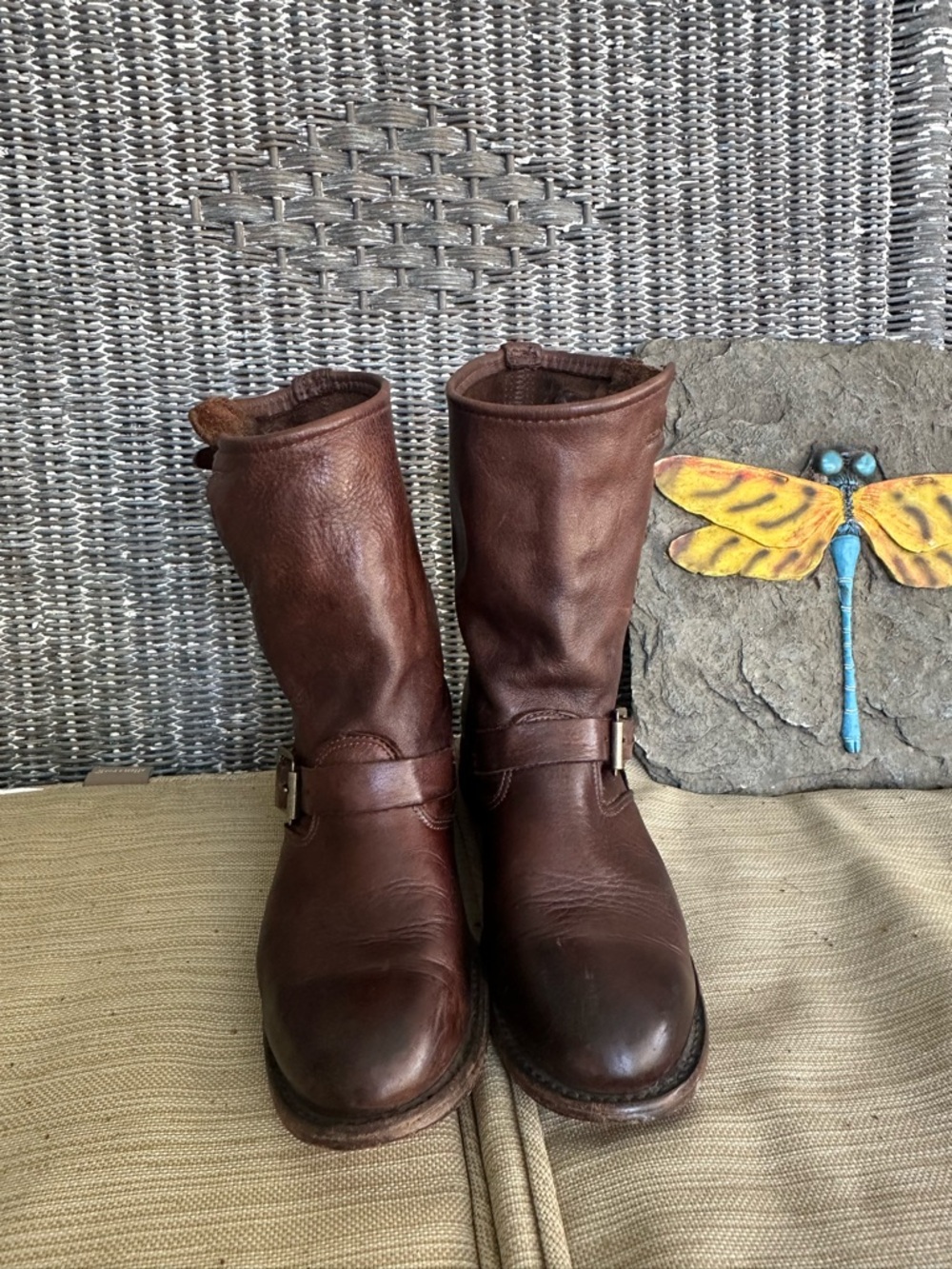 Vintage Shoe Co J24136 Chestnut Leather Riding Boot Slouch With 2 Buckles 7.5 M - Picture 7 of 10